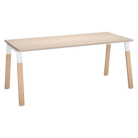 Mesa recta Ecla An 180 x Fon 80 cm patas metal y madera roble claro