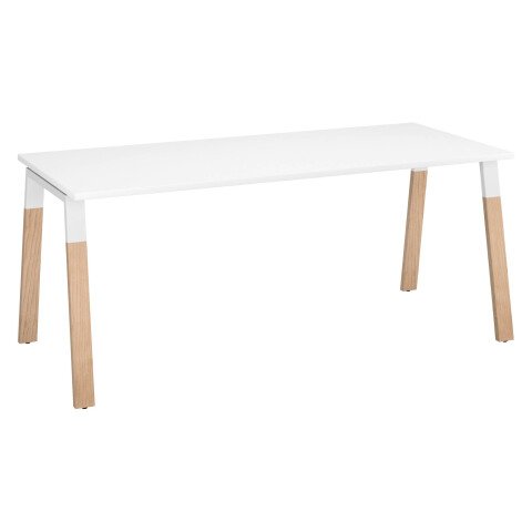 Mesa recta Ecla An 180 x Fon 80 cm patas metal y madera blanca