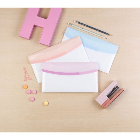 Sobres plásticos portafolios formato chequera Color Dream colores pasteles surtidos Pack de 6