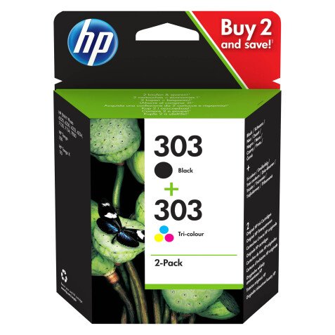 HP 303+303 Pack 2 cartuchos originales negro + tricolor (200 + 3 x 165 páginas)