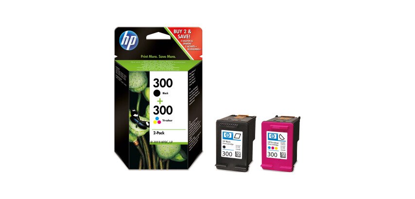 HP 300+300 Pack 2 cartuchos original negro + tricolor (200 + 3 x 165 páginas)