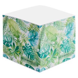 Cube with repositionable notes pattern of leaves Bruneau 90 x 90 mm - block of 600 sheets.