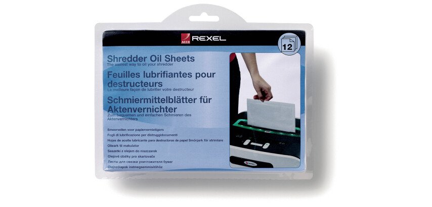 Hojas lubricantes para destructora Rexel - paquete de 12