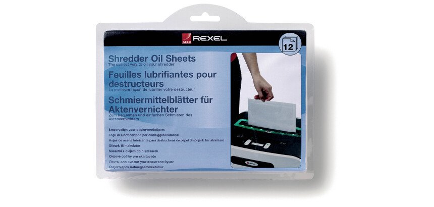 Hojas lubricantes para destructora Rexel - paquete de 12