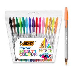 Balpen Bic Cristal Multicolour brede lijn - Hoesje met assortiment van 15 kleuren