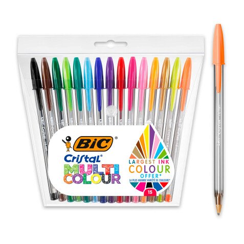 Bolígrafo Bic Cristal Multicolour escritura gruesa - Paquete de 15 colores surtidos