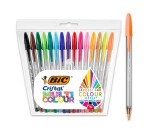 Stylo bille Bic Cristal Multicolour écriture large - Pochette de 15 couleurs assorties