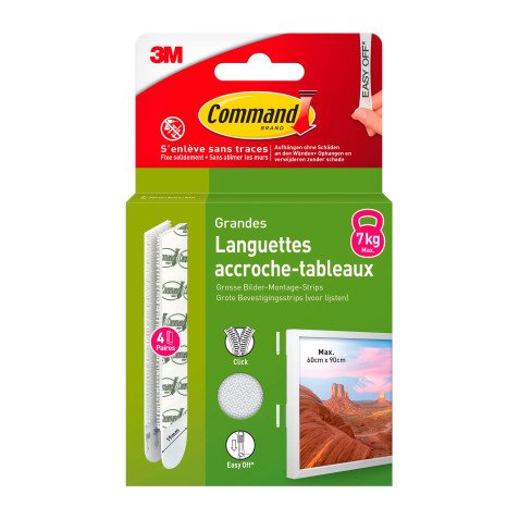 Languettes adhésifs Command 3M taille L jusqu'à 7 kg - Blister de 4 x 2