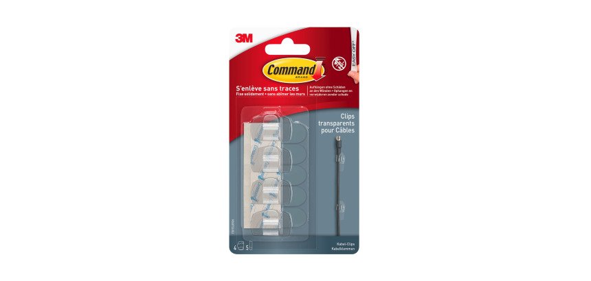 Clip transparent range-câble 3M Command™ - Blister de 4 clips et 5 languettes