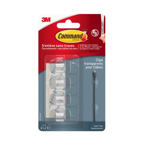 Clip transparent range-câble 3M Command™ - Blister de 4 clips et 5 languettes
