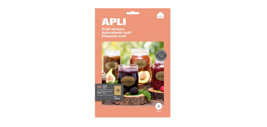 Etiquetas de papel kraft ovaladas Apli 63,5 x 42,3 mm- Paquete de 10 hojas