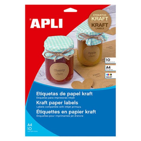 Etiquetas de papel kraft Apli A4 210 x 297 mm- Paquete de 10 hojas