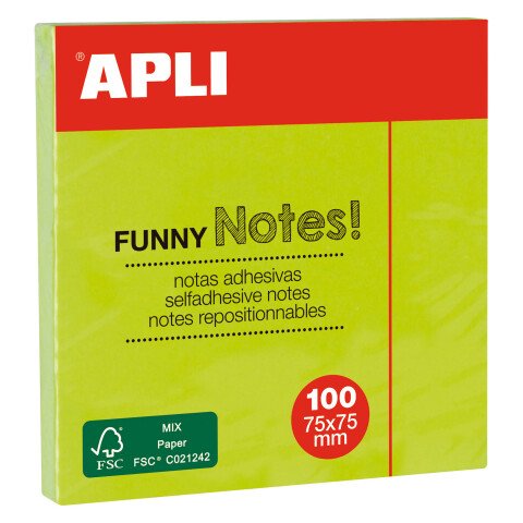 Notas adhesivas flúor Apli 75 x 75 mm Verde Lima