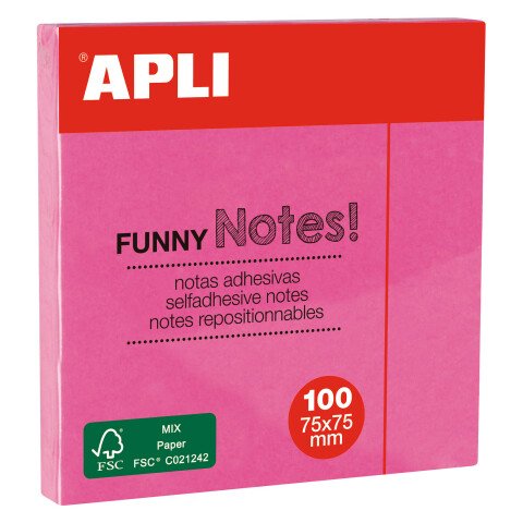 Notas adhesivas flúor Apli 75 x 75 mm Rosa