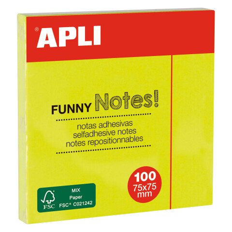 Notas adhesivas flúor Apli 75 x 75 mm Amarillo