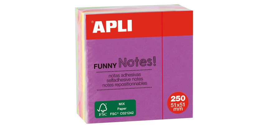 Cubo de notas adhesivas tonos brillantes Apli 51 x 51 mm