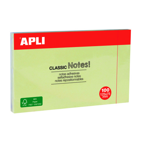 Notas adhesivas amarillas Apli 125 x 75 mm - bloc de 100 hojas