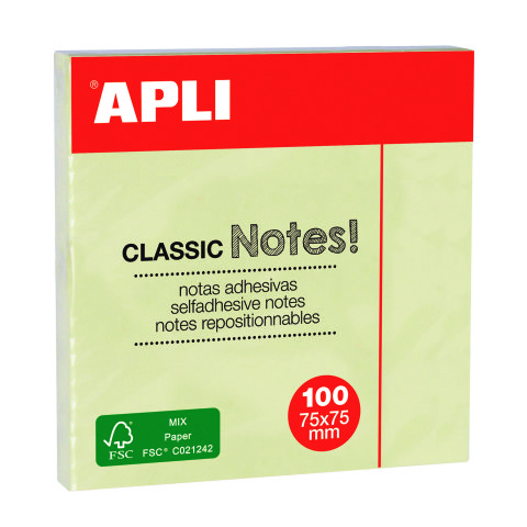 Notas adhesivas amarillas Apli 75 x 75 mm - bloc de 100 hojas