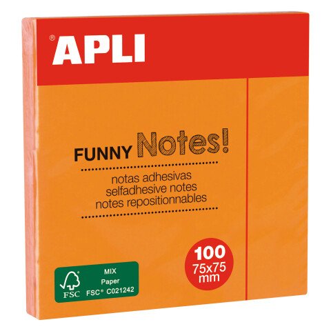 Notas adhesivas flúor Apli 75 x 75 mm Naranja