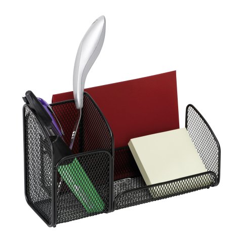 Organizador de escritorio de 3 compartimentos MESHTRI - Metal negro