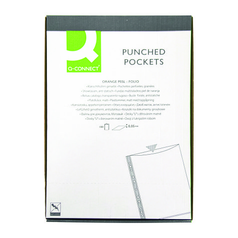 Fundas multitaladro de polipropileno rugoso Folio 50 micras Qconnect Caja de 100