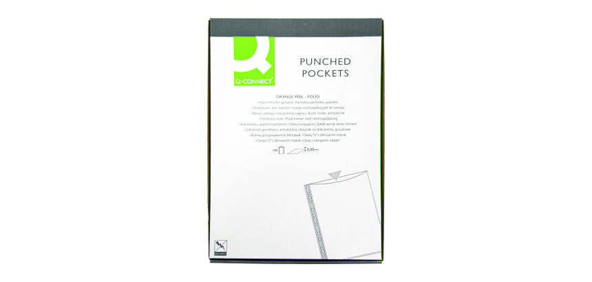 Fundas multitaladro de polipropileno rugoso Folio 50 micras Qconnect Caja de 100