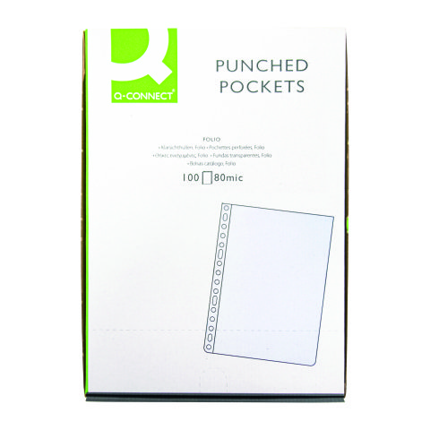 Fundas multitaladro de polipropileno rugoso Folio 80 micras Qconnect Caja de 100