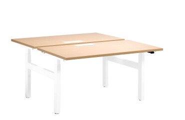 Insel von 2 anpassbaren Arbeitstischen helle Eiche Ergomaxx B 140 cm