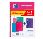Cuadernos tapa blanda Folio 80 hojas 4x4 colores tendencia Oxford - Pack 4 + 1 GRATIS