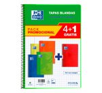 Cuadernos tapa blanda folio 80 hojas 4x4 colores vivos Oxford - Pack 4 +1 GRATIS