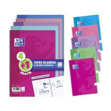 Cuadernos tapa blanda Folio 80 hojas 4x4 colores tendencia Oxford - Pack 4 + 1 GRATIS