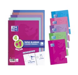 Cuadernos tapa blanda Folio 80 hojas 4x4 colores tendencia Oxford - Pack 4 + 1 GRATIS