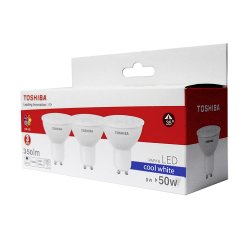 Pack 3 bombillas LED Toshiba dicroicas GU10, 5W, luz blanca fría