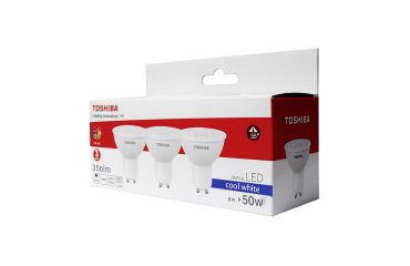 Pack 3 bombillas LED Toshiba dicroicas GU10, 5W, luz blanca fría
