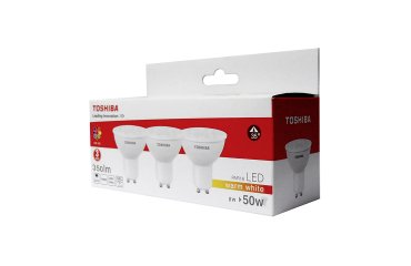 Pack 3 bombillas LED Toshiba dicroicas GU10, 5W, luz cálida