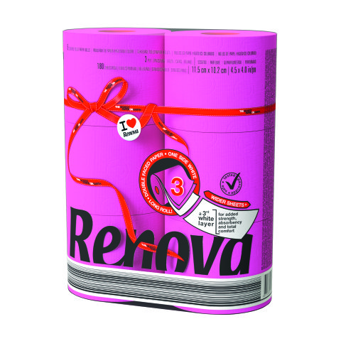 Papel higiénico de triple capa Renova color Rosa - 6 rollos de 180 hojas