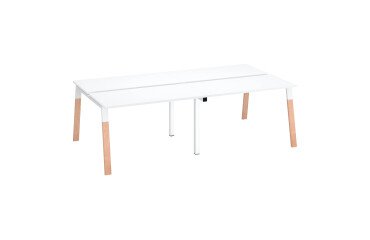 Pôle 4 bureaux ECLA L 120 x P 60 cm pieds métal blanc finition bois