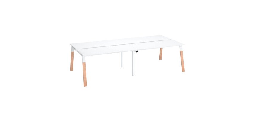 Pôle de 4 bureaux ECLA pieds métal et bois profondeur 126 cm