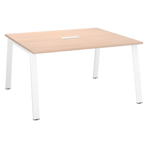 Mesa de reunión modulable Ecla roble claro An 140 x Fon 126 cm patas metal blanca
