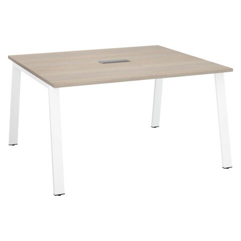 Mesa de reunión modulable Ecla roble gris An 140 x Fon 126 cm patas metal blancas