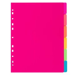Trennblätter A4 in Polypropylen Viquel Happy Fluo 6 wiederbeschreibbare Tabs - 1 Satz