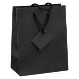 Geschenktasche in Kraftpapier intensiv schwarz mit Schnuren 22 x 18 x 10 cm - Packung von 20