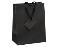 Bolsas de papel kraft negro intenso con asas de cordel 22 x 18 x 10 cm - Paquete de 20