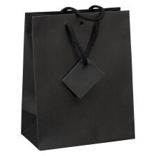 Shopping bag in kraft paper intense black with cords as handles 22 x 18 x 10 cm - pack of 20 