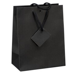Bolsas de papel kraft negro intenso con asas de cordel 22 x 18 x 10 cm - Paquete de 20