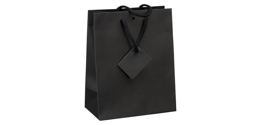 Bolsas de papel kraft negro intenso con asas de cordel 22 x 18 x 10 cm - Paquete de 20