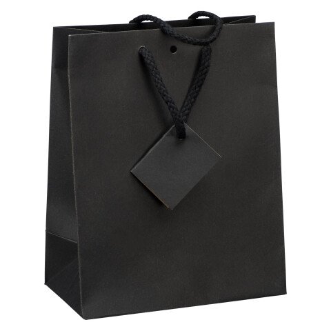 Bolsas de papel kraft negro intenso con asas de cordel 22 x 18 x 10 cm - Paquete de 20