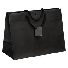 Shopping bag in kraft paper intense black with cords as handles 29 x 39 x 18 cm - pack of 10