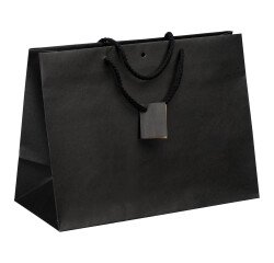 Bolsas de papel kraft negro intenso con asas de cordel 29 x 39 x 18 cm - Paquete 10 bolsas