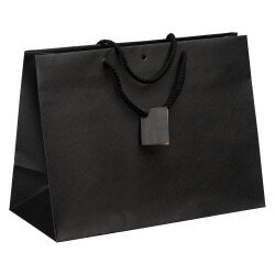 Sacs kraft noir intense poignées cordelières 29 x 39 x 18 cm - Paquet de 10